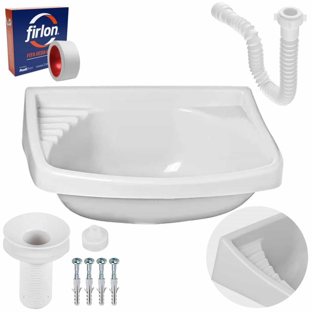 Pia Lavatório Banheiro 4,8l + Sifão Universal Branco + Fita