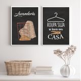 Kit 2 Quadros Decorativos Lavanderia Preto/marrom 24x18cm