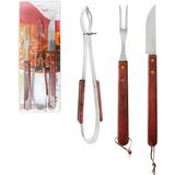 Kit Churrasco De Inox Com Faca 5,5&#39;&#39; Garfo E Pegador