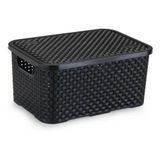 Cesto Eco Organizador Rattan Com Tampa Preto G