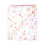 Toalha De Banho Bebe Com Capuz De Canto Bublim Petit Soft Estampada 70cmx70cm Pct C/01un //arco Iris Rosa