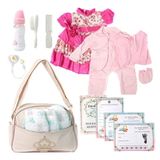 Kit Saida Maternidade Com Roupa, Bolsa Bege E Acessórios