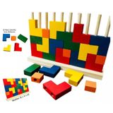 Blocos De Encaixes Vertical 25 Pçs Madeira Tetris Toy Trade