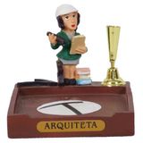 Miniatura Profissional Arquiteta 8 Cm Resina Base Madeira