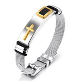 Pulseira Masculina Bracelete Aço Cruz Dourada