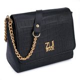Bolsa Feminina De Lado Lateral Linda Croco De Ombro Preta