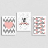 Kit 3 Quadros Aqui Tem Amor Rosa E Cinza 24x18cm