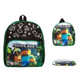 Kit Mochila Infantil Menino Costa Minecraft Lancheira Estojo