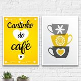 Kit 2 Quadros Café Amarelo 24x18cm - Vidro E Moldura Branca