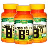 Vitamina B9 Ácido Fólico 60 Cápsulas De 500mg Kit Com 3