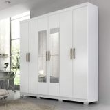 Guarda-roupa Casal Em Mdf 6 Portas 3 Gavetas Kit 4 Espelhos E 8 Pés Clara Panan Móveis Branco