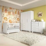 Quarto De Bebê Completo Com Cômoda Berço E Guarda Roupa 100% Mdf Retrô Kakau Espresso Móveis Branco/brilho