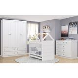 Quarto De Bebê Com Guarda Roupa 4 Portas 1 Cômoda E 1 Berço Mini Cama Estilo Americano Nova York Esp Branco Hp