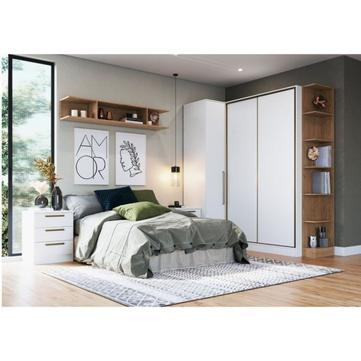 Guarda Roupa Modulado Casal 7 Peças 100% Mdf Requinte+ Móveis Castro Branco Line/macadâmia