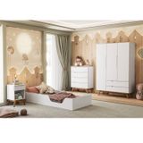 Quarto De Bebê Montessoriano Completo Com Cama,  Cômoda, Guarda Roupa E Mesa De Cabeceira  Retrô Sonhare Branco