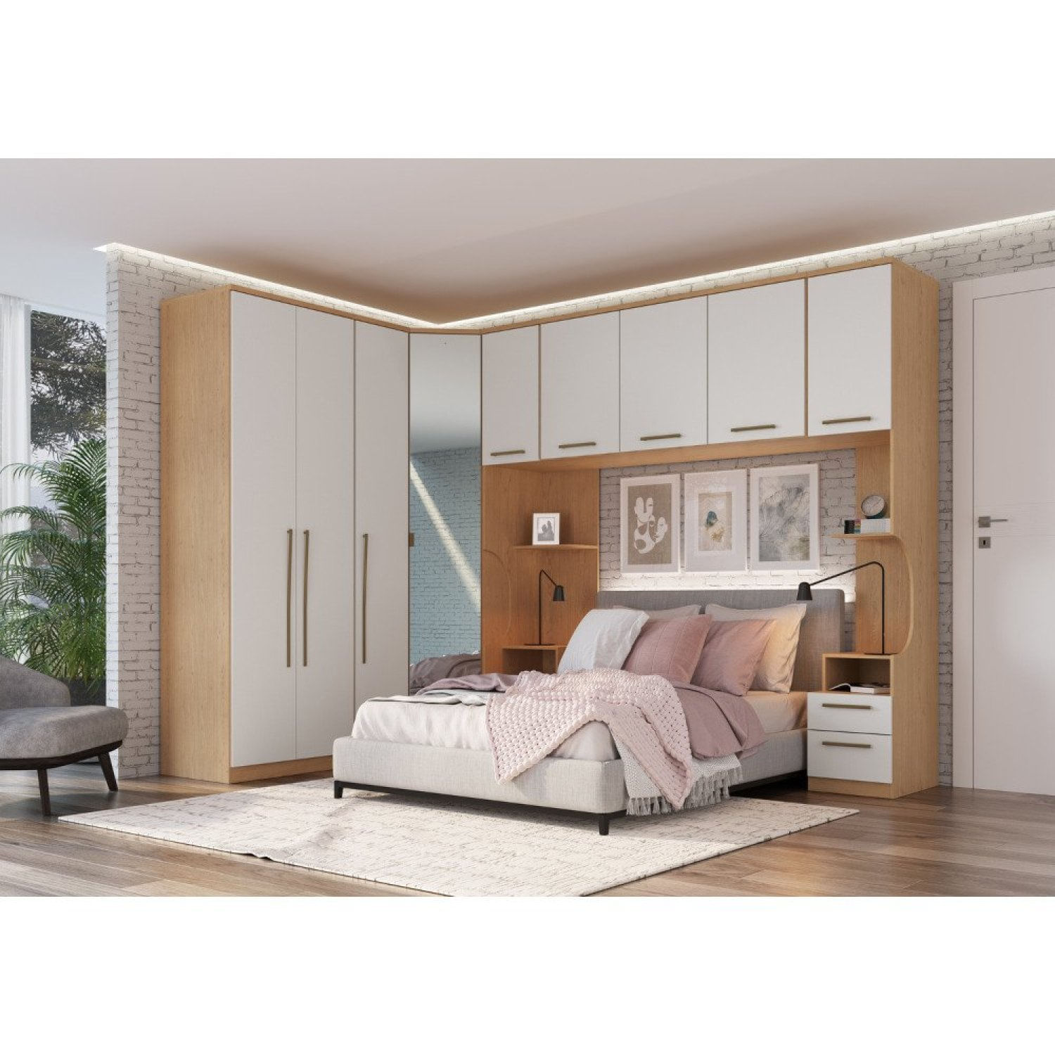 Guarda Roupa Casal Modulado 6 Peças Elegance Com Espelho Angelin/blanc