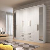 Guarda Roupa Casal 8 Portas 6 Gavetas Master Com Espelhos Branco