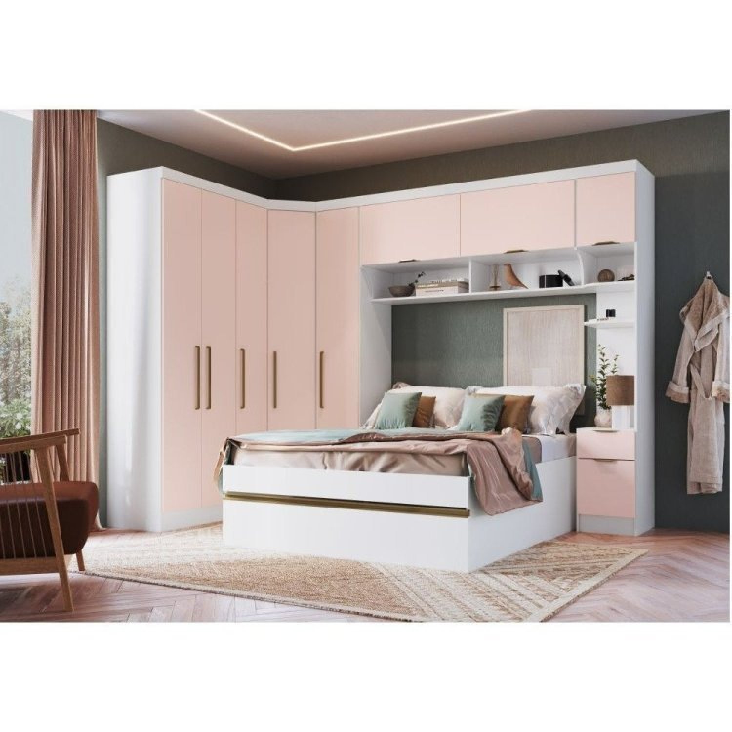 Guarda Roupa Modulado 6 Peças Com Nicho Infinity Móveis Castro Branco Line/blush