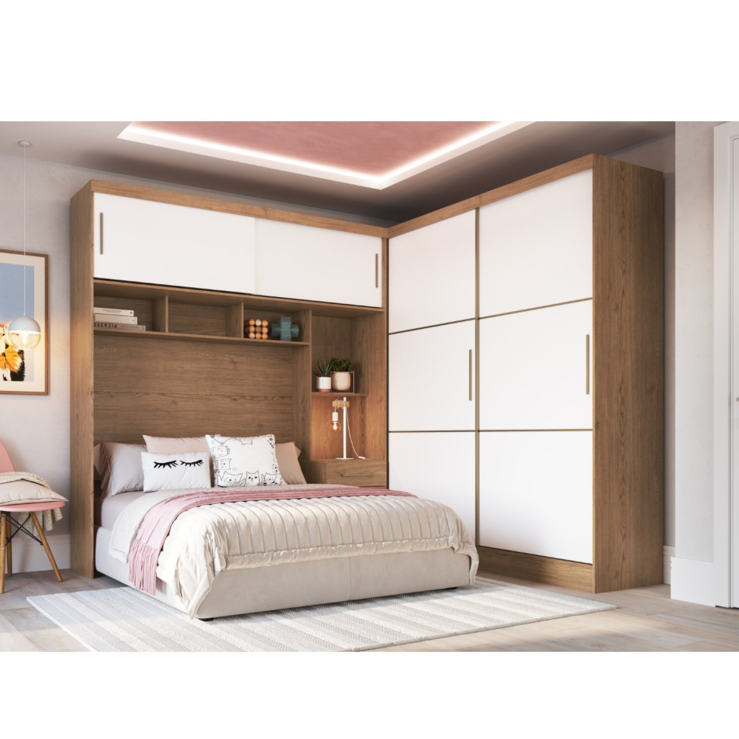 Guarda Roupa Casal Modulado 2 Peças Classic Macadâmia/branco Line-duna