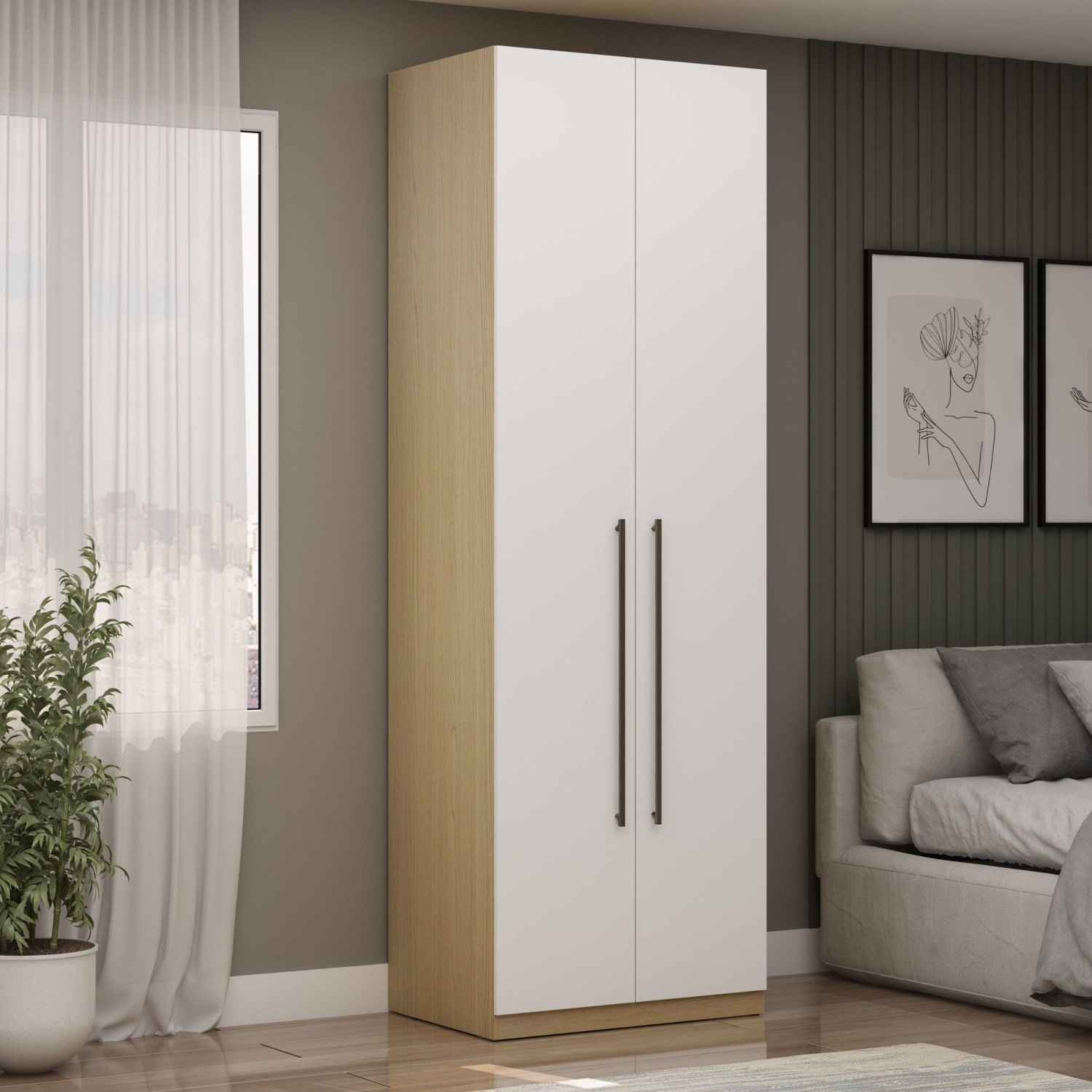 Guarda-roupa Modulado 2 Portas 100% Mdf Infinity Savana/branco