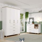 Quarto De Bebê Retrô Com Cômoda E Guarda Roupas 100% Mdf Zoe Yescasa Branco Hp/nature