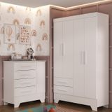 Quarto Infantil Completo Guarda Roupa 4 Portas 2 Gavetas Com Cômoda Liz Branco