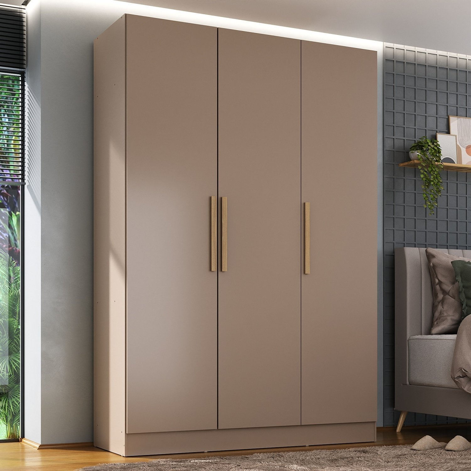 Guarda-roupa Solteiro 3 Portas 200x136cm Aston Yescasa Havana