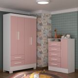 Quarto Infantil Completo Guarda Roupa 4 Portas 2 Gavetas Com Cômoda Ariel Espresso Móveis Branco/rosa