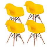 Kit 4 Cadeiras Charles Eames Eiffel Design Wood Com Braços