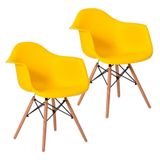 Kit 2 Cadeiras Charles Eames Eiffel Design Wood Com Braço Amarela