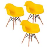 Kit 3 Cadeiras Charles Eames Eiffel Design Wood Com Braços