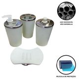 Kit Banheiro Aço Inox Lavabo Decorado 4 Peças Saboneteira