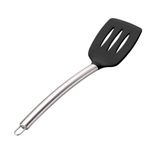 Espatula  Vazada De Silicone Preto Cabo Aço Inox Uny Home