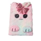 Caderno Com Capa Em Pelúcia Gatinho Kawaii Premium 96 Folhas