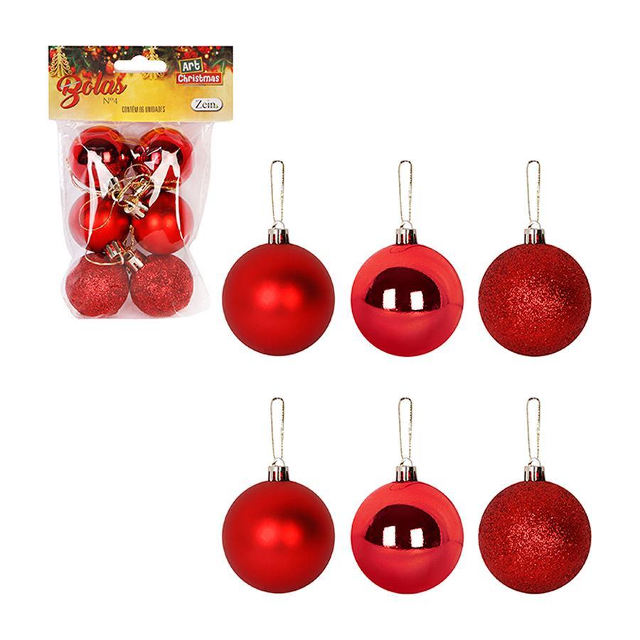 Enfeite Bola Arvore De Natal Vermelha 4cm 6un