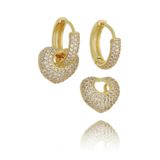 Brinco Argola Zirconia Coração F. Ouro 18k - Dourado