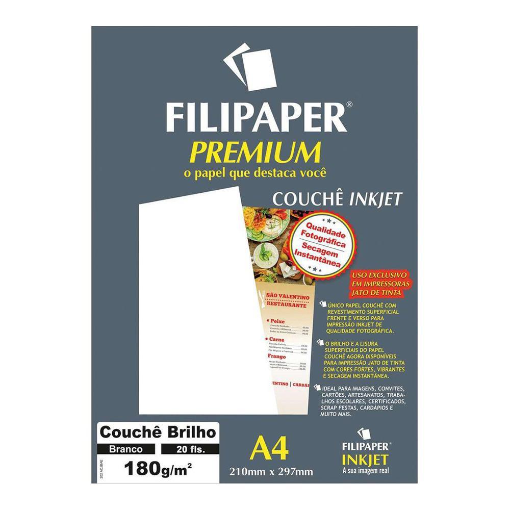 Papel Couchê A4 Filipaper Premium 180g 20 Folhas Branco