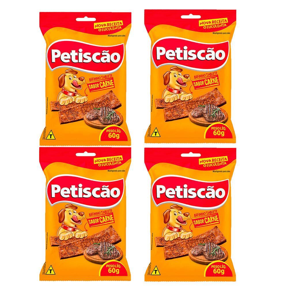 Kit 4un Petisco Petiscao Bifinho Tablete Cães Sabor Carne