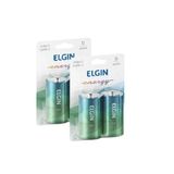 Kit 4 Pilhas D (grande) Lr20 Elgin Alcalina Blister