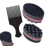 Kit Esponja Dupla Face Nudred E Pente Garfo Para Cabelo Afro