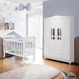 Quarto De Bebê Berço Mini Cama E  Guarda-roupa 4 Portas Lila Carolina Baby