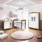 Quarto De Bebê Completo Berço Mini Cama Cômoda 4 Gavetas E Guarda-roupa 4 Portas Lila Carolina Baby