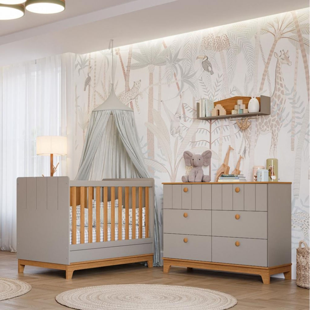 Quarto De Bebê Berço Mini Cama E Cômoda 6 Gavetas Liza Permobili