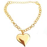 Pulseira Elo Português Com Pingente Coração Folheado A Ouro