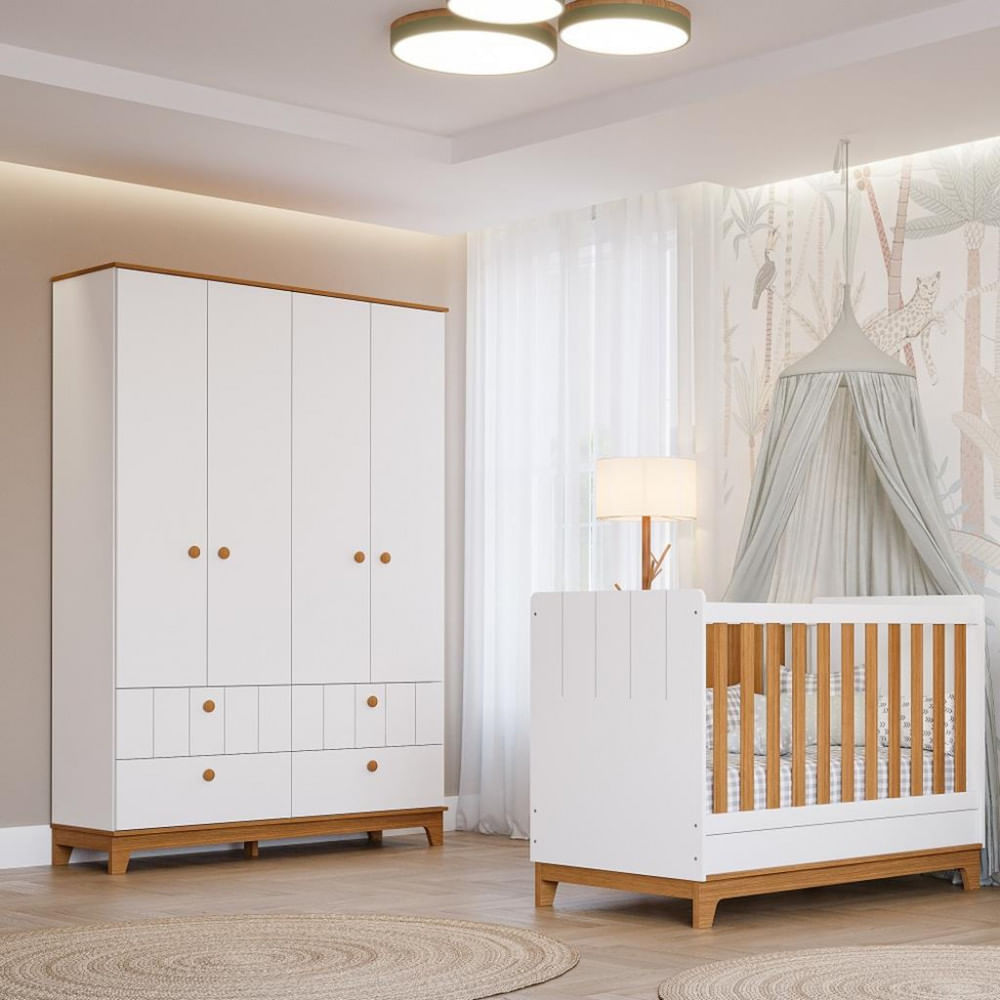 Quarto De Bebê Berço Mini Cama E Guarda-roupa 4 Portas 4 Gavetas Liza Permobili