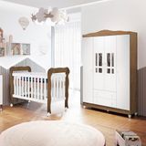 Quarto De Bebê Berço Mini Cama E  Guarda-roupa 4 Portas Lila Carolina Baby
