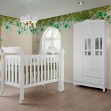 Quarto De Bebê Berço Mini Cama E  Guarda-roupa 3 Portas Lila Carolina Baby