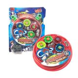 Batalha Beyblade Kit Com 4 Peões Mini Arena Azul Ou Vermelha