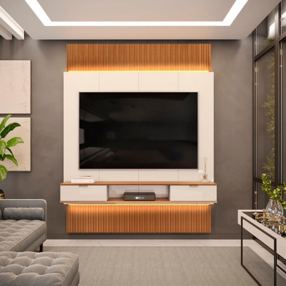 Painel Para Tv Atè 75 Polegadas 2 Gavetas Led Hit Dj