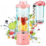 Liquidificador Portátil 600ml Com Carregamento Usb E À Prova Dágua, 240w, Nikice, Rosa